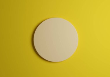 Bir ışık, pastel sarı daire podyumu veya düz görünüm ürün minimumu, basit parlak sarı arkaplan metin alanı için kopyalama alanı