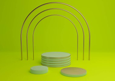 Parlak, kireç, neon yeşil 3D basit ürün görüntüleme silindiri podyumları lüks altın kemer ve üçüncü satırlar minimum özet bileşimi içerir.