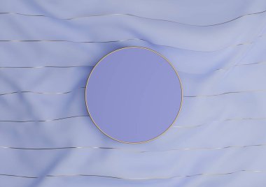 Işık, pastel mavisi 3D sunucu lüks ürün podyumu ya da altın ipliklerle tekstil üzerinde duruş yukarıdan düz görünüm