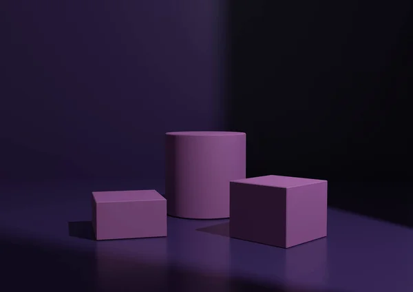 Einfache Minimal Dark Purple Three Podium Oder Standkomposition Zur Produktpräsentation — Stockfoto