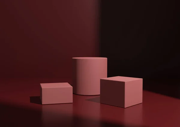 Eenvoudige Minimal Maroon Red Drie Podium Stand Compositie Voor Product — Stockfoto