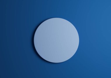 Bir ışık, pastel mavi daire podyumu ya da üst görünüm düz ürün yatar minimal, basit koyu parlak mavi arkaplan metin alanı için kopyalama alanı