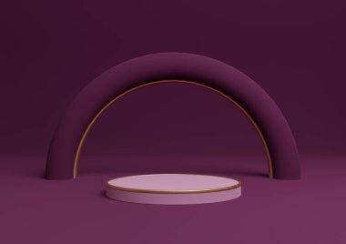 Koyu morumsu, mor 3D işlemeli basit ürün silindir podyumu ya da kemer geometrik ve lüks bir ışıltıyla altın çizgilerle ayakta durun.