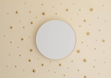 Açık bej, pastel turuncu, 3D, lüks ürün görüntüleme podyumu ya da altın ve altın mermerlerle bezenmiş düz kompozisyonu görmek için minimal duruş yukarıdan basit bir arkaplan düşüşü