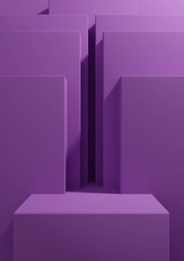 Ürün podyumu için basit, minimal, geometrik arkaplan oluşturan parlak mor, menekşe 3D sunum arkaplanı veya duvar kağıdı şablonu