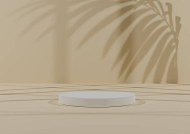 Basit, Bir Beyaz Silindir Podyumu ile Asgari 3D Hazırlama Kompozisyonu ya da Soyut Gölge Işığı, Ürün Görünümü için Pastel Sarı Arkaplan.