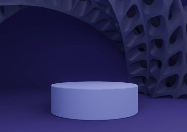 Silindir duruşu ya da podyum ya da fütüristik geometrik şekilli koyu mavi 3D görüntüleme modern arkaplan kompozisyon şablonu