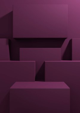 Koyu morumsu, mor 3D görüntüleme ürünü arkaplan basit, minimal, geometrik duvar kağıdı ürün fotoğrafçılığı veya reklam sunum şablonu için podyum standı