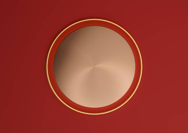 Parlak kestane rengi, koyu kırmızı 3D, boş ürün görüntüleme sahnesi silindir podyum ile ya da lüks ürünler için en üst görünüm düz ve altın çizgi yukardan basit arkaplan