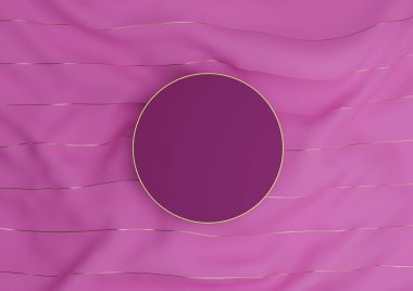 Parlak morumsu, neon pembesi 3D işlemeli ürün podyumu ya da altın iplikli tekstil üzerinde durmalı üstten düz görünmeli.