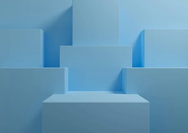 Parlak, açık mavi gökyüzü 3D görüntüleme podyumu için basit, minimal arkaplan oluşturma, sunum için ayakta durma geometrik arkaplan güzellik kozmetik ürünleri için şablon duvar kağıdı maketi