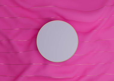 Parlak morumsu, neon pembesi 3D işlemeli ürün podyumu ya da altın iplikli tekstil üzerinde durmalı üstten düz görünmeli.