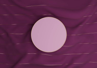 Koyu morumsu, mor 3D işlemeli lüks ürün podyumu ya da altın iplikli tekstil üzerinde dikilip üstten düz bir görünüm oluşturur.