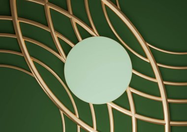 Koyu yeşil, 3D görüntüleme ürünü düz podyum silindir duruş lüks soyut kompozisyon kozmetik ürünleri için altın çizgiler üst arkaplan en düşük görünüm arkaplan