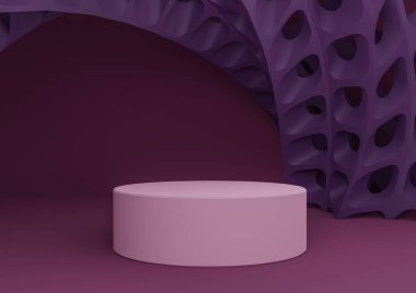Koyu morumsu, mor 3D rendelenmiş ürün görüntüsü silindir duruşu veya podyum ve fütüristik soyut geometrik şekiller modern arkaplan şablonu minimum şablonu