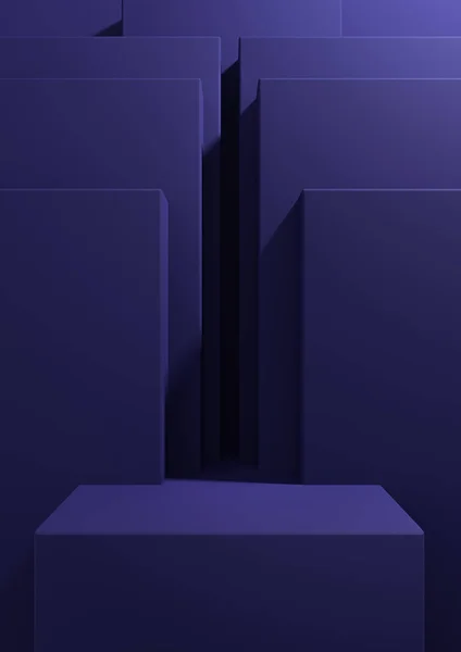 Sötétkék Renderelés Egyszerű Minimális Geometriai Háttér Termék Dobogóra Stand Display — Stock Fotó