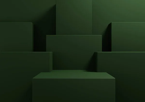 Dunkles Warmgrünes Rendering Einfach Minimaler Hintergrund Für Produktdisplay Podium Ständer — Stockfoto