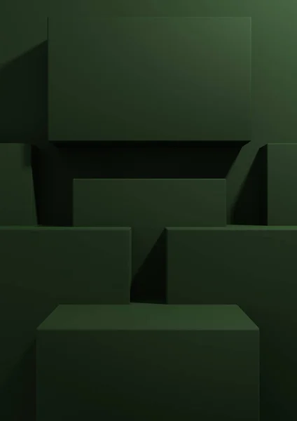 Темні Теплі Зелені Рендерингові Продукти Відображають Фон Простих Мінімальних Геометричних — стокове фото