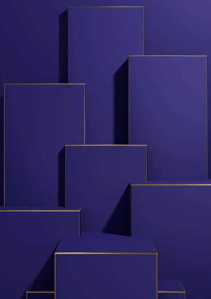 Темно Синій Візуалізація Простого Мінімального Геометричного Фонового Продукту Відображення Єдесталу — стокове фото