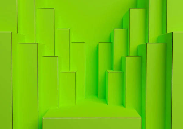 明るくネオングリーンの3Dレンダリング製品ディスプレイの表彰台や豪華な製品広告のためのシンプル 最小限 対称的 幾何学的背景や壁紙をスタンド抽象的な都市スカイライン — ストック写真