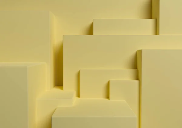 Sıcak, hafif, parlak, pastel sarısı 3D ürün görüntüleme podyumu veya ürün fotoğrafçılığı veya reklam şehir silueti için basit, minimal, soyut, asimetrik arkaplan veya duvar kağıdı