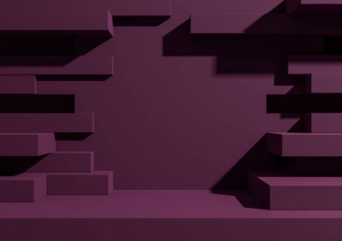 Koyu morumsu, mor 3D ürün görüntüleme podyumu ya da ürün fotoğrafçılığı için soyut tuğla duvar veya portalı olan lüks grunge ürünleri için minimal, basit, geometrik arkaplan kağıdı.