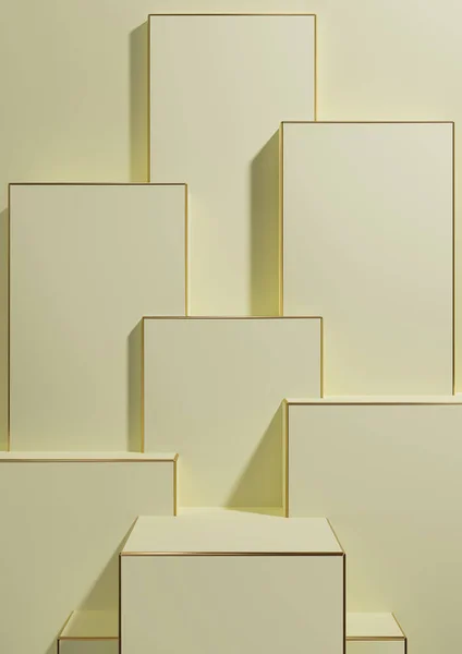파스텔 노란색 렌더링 단순하고 최소한의 기하학적 제품은 광고를 벽지의 보여준다 스톡 사진