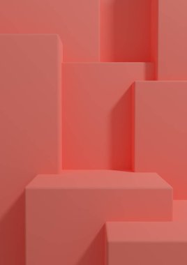 Parlak, neon, somon pembesi 3D ürün resimli duvar kağıdı ya da basit, minimal, soyut, geometri ürünü fotoğrafçılık arka planında bir iki lüks ürün üzerinde iyi durun.