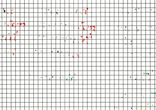 High res used, worn out thick lines checkered graph paper texture background scan with color stain spots from writing with markers, weathered old school paper wallpaper with copy space for text