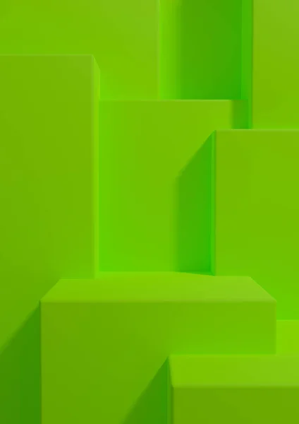 明るくネオングリーンの3Dレンダリング製品は 表彰台と壁紙を表示したり 単純な上に1つまたは2つの高級製品の前に良いスタンド 最小限 抽象的 幾何学的な製品の写真の背景 — ストック写真