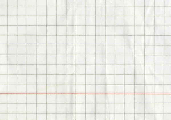 High resolution large image of a white uncoated checkered graph paper scan wrinkled weathered thin textbook paper with one red line and gray checkers copy space for text for presentation high quality wallpaper