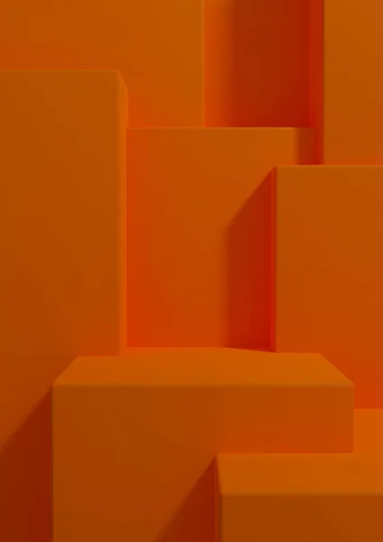 Neon turuncu, parlak kırmızı 3D resimli ürün duvar kağıdı podyumlu veya basit, minimal, soyut, geometri ürünü fotoğrafçılık üzerine bir veya iki lüks üründen önce ayakta durun.