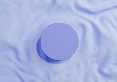Işık, pastel mavi 3D görüntüleme minimal görünüm düz daire podyum ya da yukarıdan lüks kozmetik ürün fotoğrafçılığı için dalgalı tekstil üzerinde altın çizgi ile ayakta