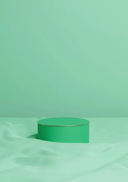 Vert Turquoise Brillant Rendu Produit Minimal Afficher Podium Cylindre Luxe — Photo