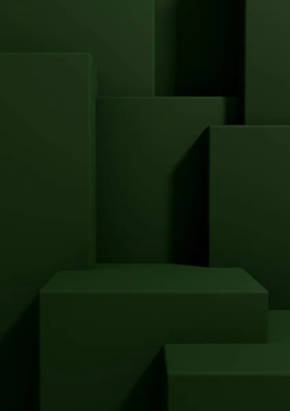 Papel Parede Exibição Produto Renderização Verde Escuro Quente Com Pódio — Fotografia de Stock