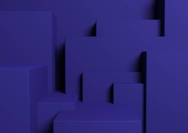 Ürün fotoğrafçılığı veya reklam şehri silueti için koyu mavi 3D görüntüleme podyumu veya basit, minimal, soyut, asimetrik arkaplan veya duvar kağıdı