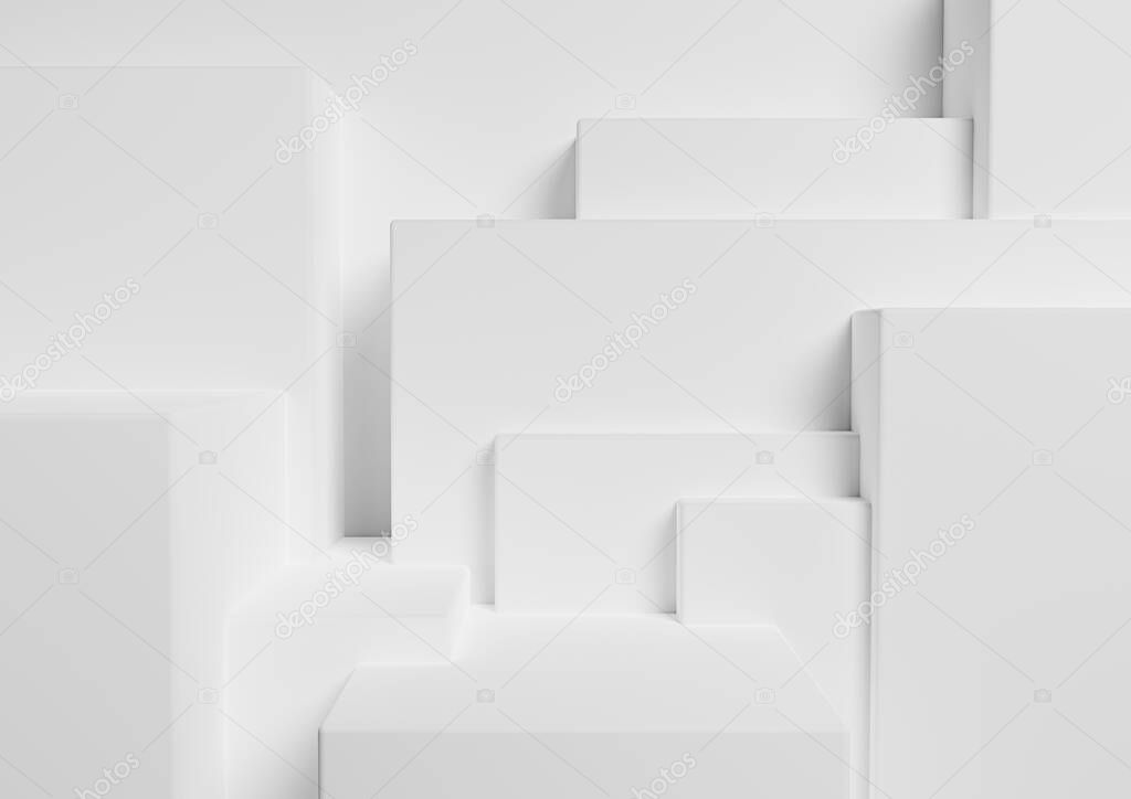 White, light gray, black and white 3D rendering product display podium or stand simple, minimal, abstract, asymmetrical background or wallpaper for product photography or advertisement city silhouette