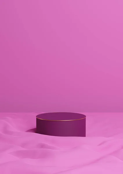 Magenta Brilhante Neon Rosa Renderização Exibição Produto Mínimo Pódio Cilindro — Fotografia de Stock
