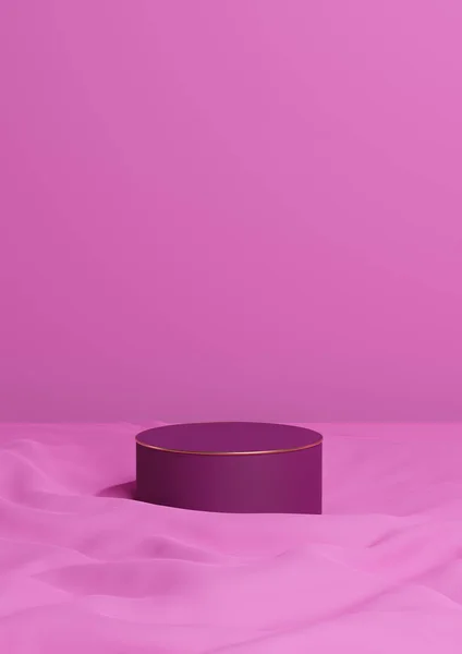 Parlak morumsu, neon pembe 3D görüntüleme minimal ürün bir lüks silindir podyum ya da dalgalı tekstil ürünü arka plan duvar kağıdı soyut kompozisyonu ile altın çizgili