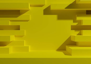 Parlak, neon sarısı 3D ürün görüntüleme podyumu ya da ürün fotoğrafçılığı için soyut tuğla duvar ya da portalla birlikte lüks grunge ürünleri için minimal, basit, geometrik arkaplan kağıdı