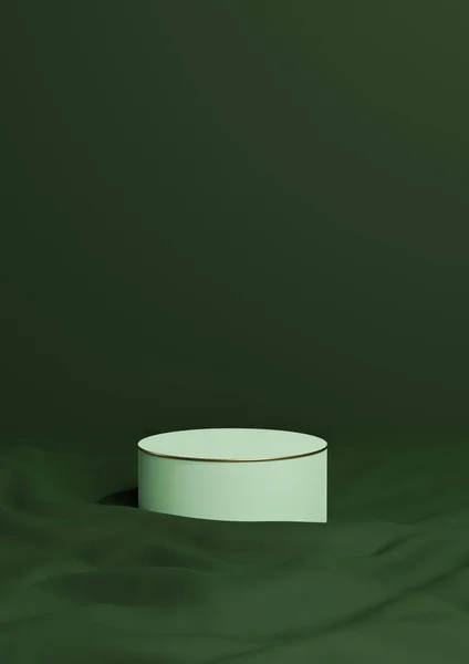 Dark Warm Green Rendering Minimal Product Display One Luxury Cylinder — 스톡 사진