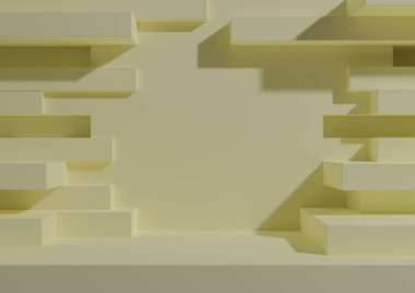 Pastel, ışık, narenciye sarısı 3D ürün görüntüleme podyumu ya da ürün fotoğrafçılığı için soyut tuğla duvar ya da portalla ayakta durun. Minimum, basit, geometrik arka plan kağıdı, lüks grunge ürünleri için.