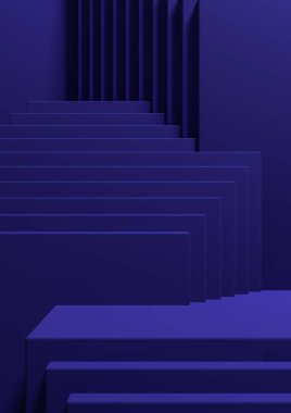Koyu mavi 3D Illustration basit minimal ürün görünümü özet kare podyum standı ürün fotoğrafçılığı veya lüks ürünler için duvar kağıdı