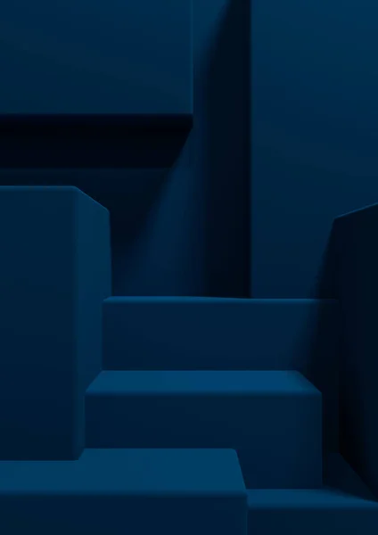 Koyu, su mavisi 3D Illustration basit minimal ürün görünüm arka plan görünümü soyut kare podyum standı ürün fotoğrafçılığı veya lüks ürünler için duvar kağıdı