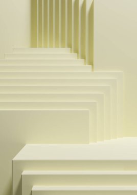 Pastel, light, citrus yellow 3D Illustration simple minimal product display background side view abstract squares podium stand for product photography or wallpaper for luxury products