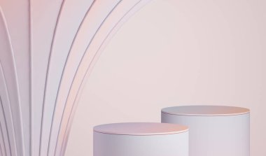 Pastel pembe ve mercan zemin üzerinde kürsü bulunan Bulldog Heykelleri ve Heykelleri. Farklı bir fikir. Sosyal medya afişleri, promosyon, ürün ve sahne için 3D modaName.