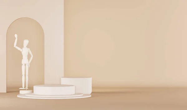 Ułóż Luksusowe Studio Podium Dekoracją Pastelowym Beżu Złotym Tle Minimalna — Zdjęcie stockowe