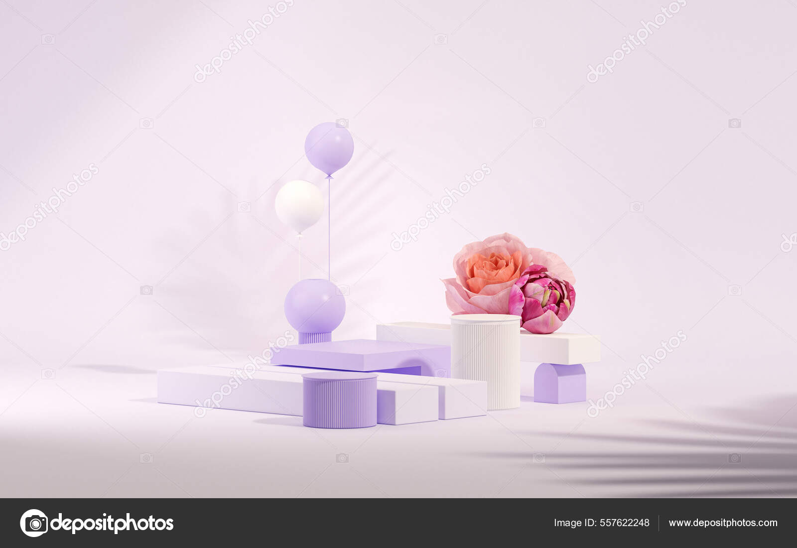 Affichage Podium Fond Violet Pastel Très Péri Avec Fleurs Roses image libre  de droit par Hihiland © #557622248