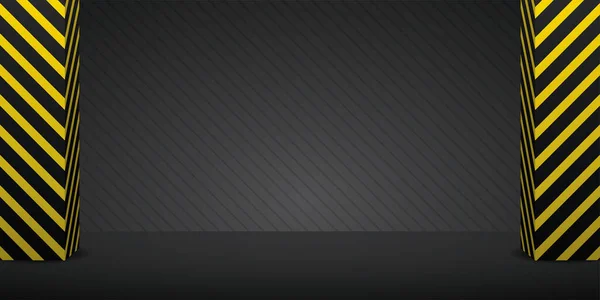 Objeyi koymak için siyah zemin ve 3D resimli sarı köşegen desenli sütun 