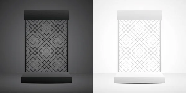 spor giyim ve sokak giyimi ürünleri veya diğer nesneleri koymak için zincir linki 3d illüstrasyon vektörüyle siyah ve beyaz ekran rafı